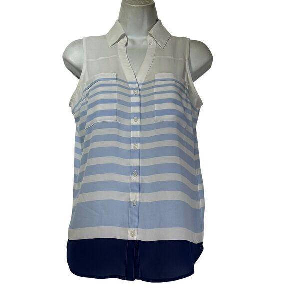 express portofino Shirt nautical blue white stripe button up collared tank XS - Picture 1 of 6